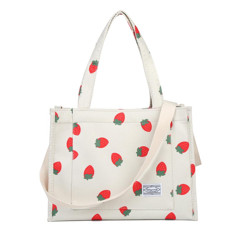 Valleycomfy Corduroy Tote Bag for Women Travel Crossbody Bag Purse Women Shoulder Bags Work Handbags Everyday Hobo Bag (Strawberry, Large) - Image 1