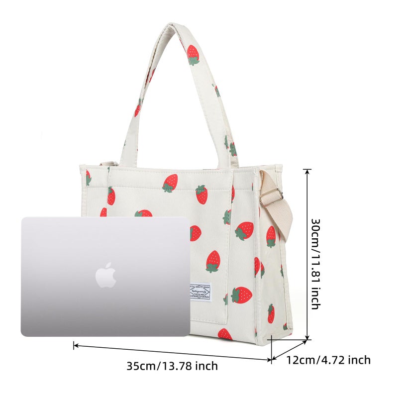 Valleycomfy Corduroy Tote Bag for Women Travel Crossbody Bag Purse Women Shoulder Bags Work Handbags Everyday Hobo Bag (Strawberry, Large) - Image 5