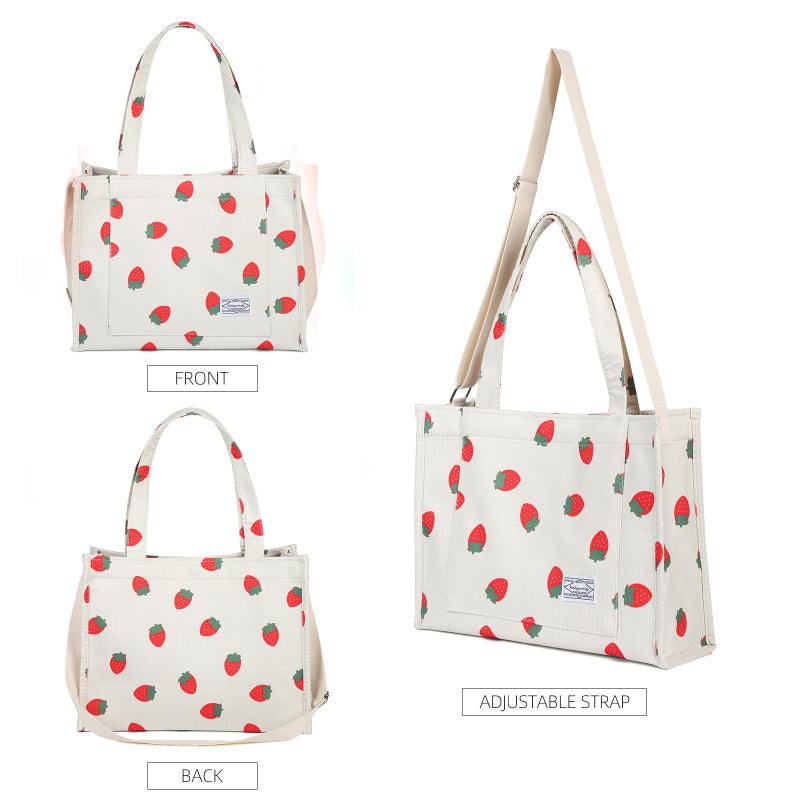 Valleycomfy Corduroy Tote Bag for Women Travel Crossbody Bag Purse Women Shoulder Bags Work Handbags Everyday Hobo Bag (Strawberry, Large) - Image 4