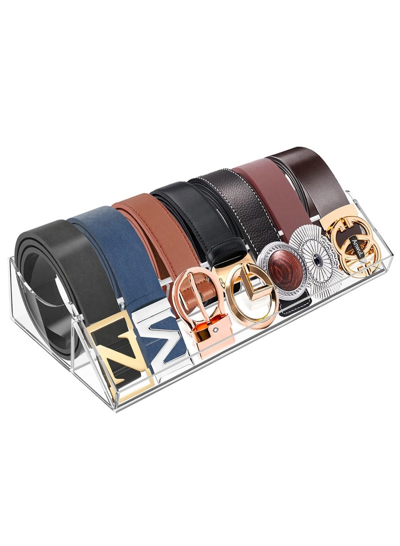 Meetion Acrylic Belt Organizer, 7 Compartments Belt Storage Holder for Closet Drawer, Clear Belt Box Container Display Case with Display Stand for Tie Bow Tie Jewelry Watch  - Image 1