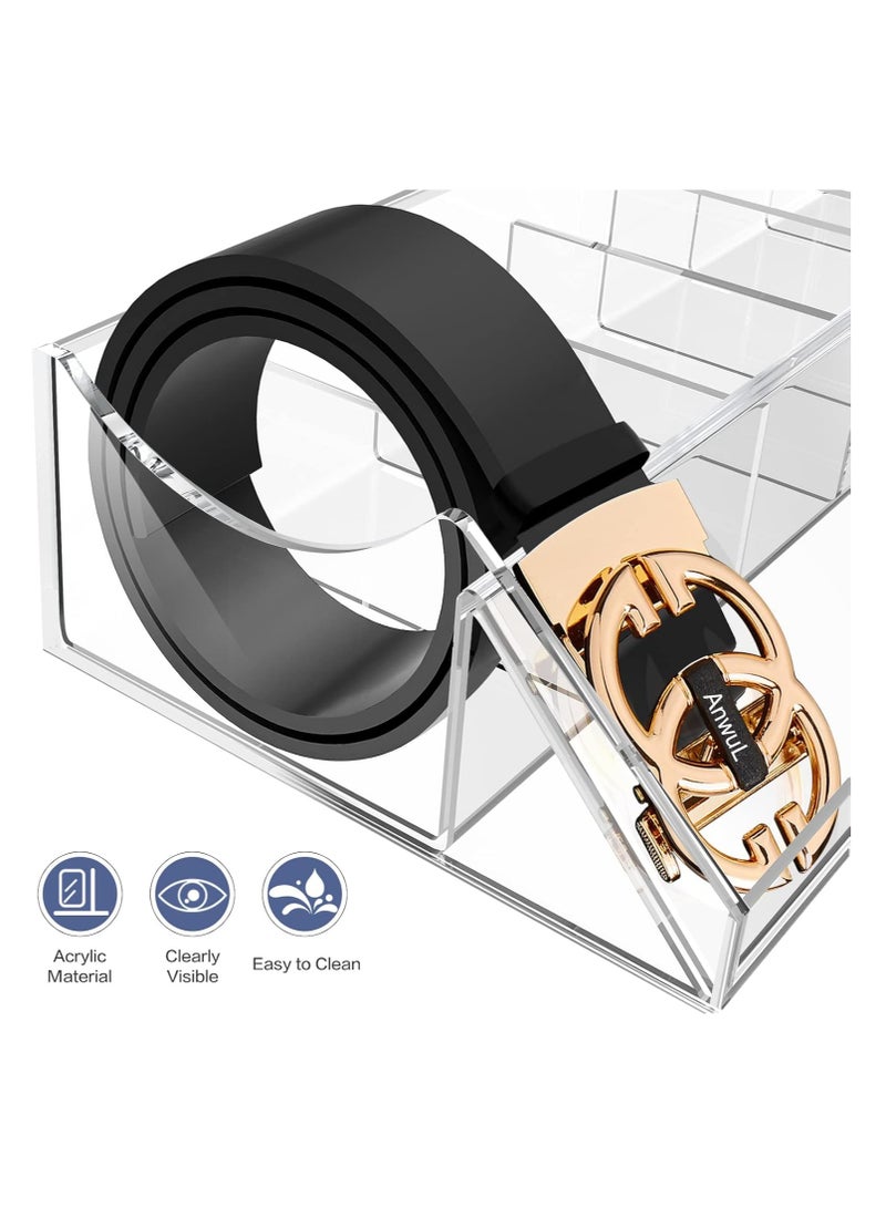 Meetion Acrylic Belt Organizer, 7 Compartments Belt Storage Holder for Closet Drawer, Clear Belt Box Container Display Case with Display Stand for Tie Bow Tie Jewelry Watch  - Image 3