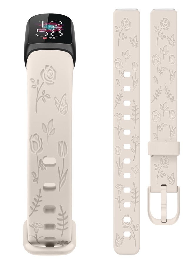 اي كي سوار منقوش بنقوش زهرية متوافق مع أساور Fitbit Luxe للنساء، أساور رياضية بديلة ناعمة لسوار Fitbit Luxe لتتبع اللياقة البدنية والصحة (ستارلايت) - Image 3