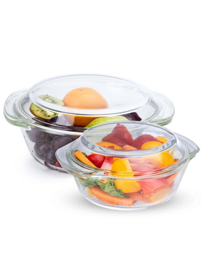 AGARO Elite Borosilicate Glass Casserole with Lid, Set of 2, 700ml & 1000 ml, Serving Bowl, Kitchen, Oven & Microwave, Dishwasher and Freezer Safe, Scratch Resistant, Transparent. - Image 1