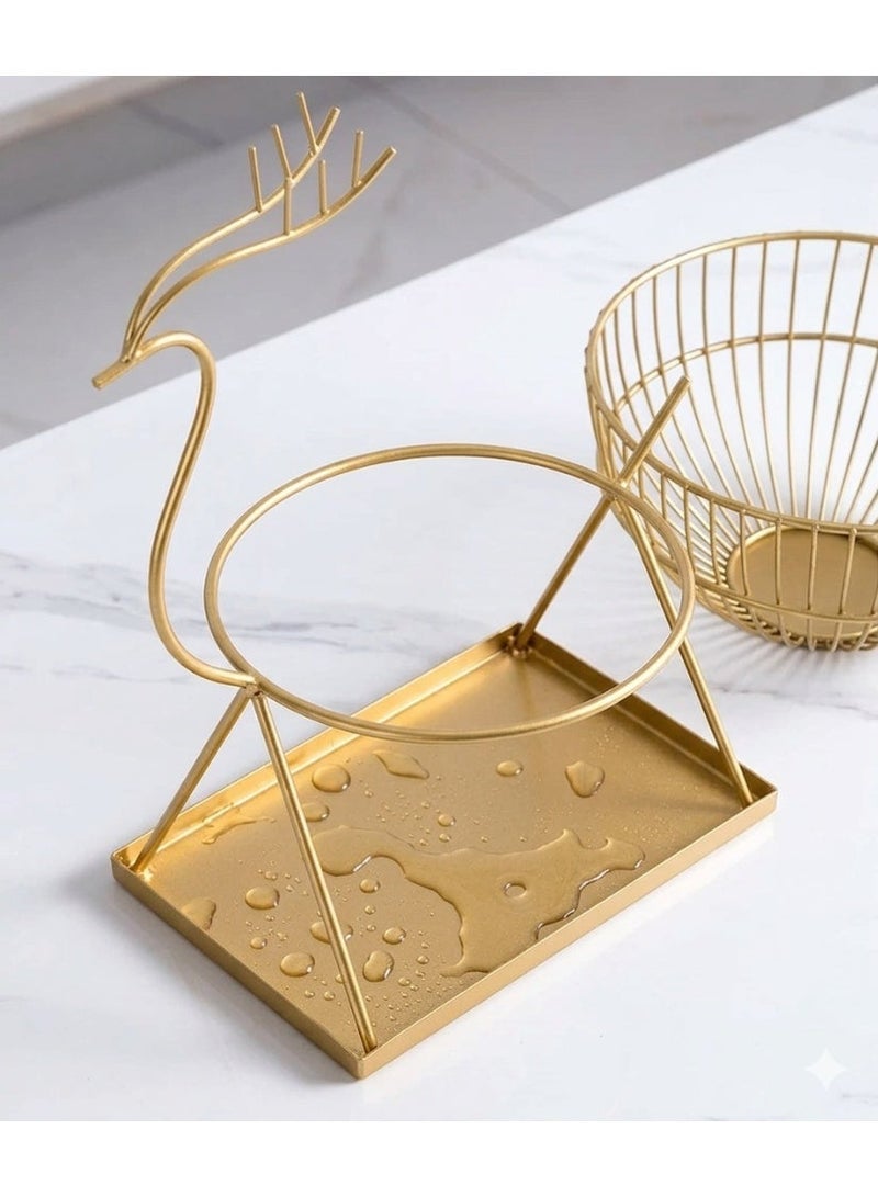 ستاند منظم فاكهة وتقديم بتصميم غزال ذهبي - سلة معدنية مودرن للضيافة والمكسرات مع صينية تجميع سوائل - قطعة ديكور فاخرة للمنزل - Image 2