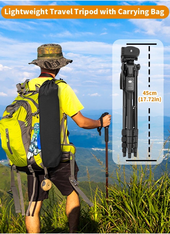TONEOF Tripod, 67" Camera Tripod with Travel Bag, Cell Phone Tripod with Remote, Aluminum Portable Tripod Stand with Phone Tripod Mount & 1/4”Screw, for Phone/Camera/Projector/DSLR/SLR