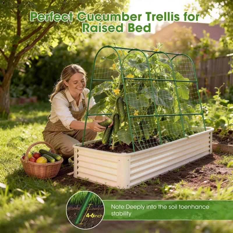 MQHUAYU Cucumber Trellis for Raised Bed,U-Shape Garden Trellis for Climbing Plants Outdoor, Metal Arch Vegetables Trellis, Plant Support for Vine (Green, 47.2x47.2 X21.6) - Image 3