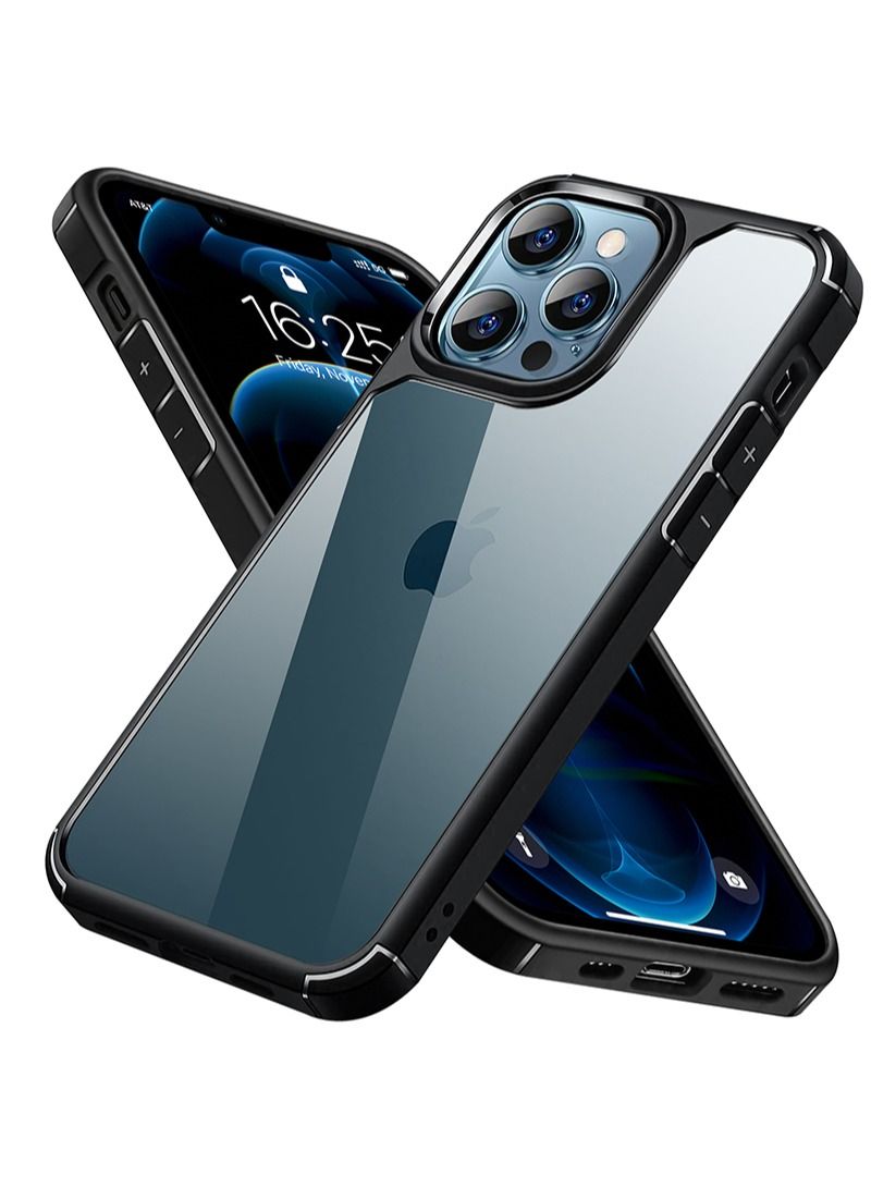 INFOSUN iPhone 12 Pro Max Case Clear Cover Ultra Thin Silicone Shockproof Hard Back Cases Transparent Protective Slim Phone Case for Apple iPhone 12 Pro Max 6.7 inch - Black  - Image 1
