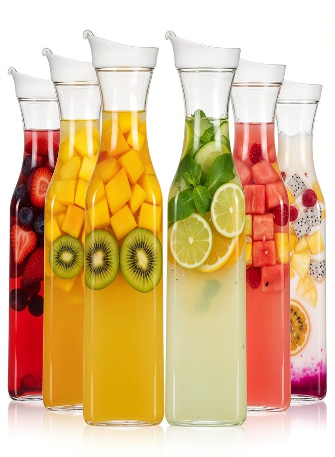 Kifmurase 6Pcs Plastic Water Carafe with Flip Top Lid, 50 Oz Square Base Clear Plastic Juice Container Pitcher, Milk Bottle, Clear Beverage Containers for Water, Iced Tea, Juice, Beverage, Milk - Image 1