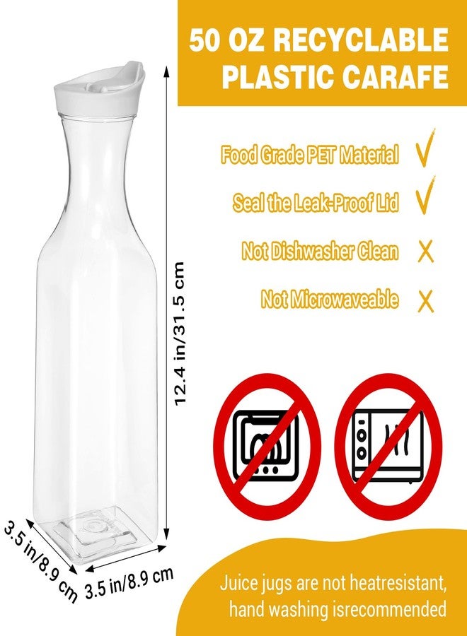 Kifmurase 6Pcs Plastic Water Carafe with Flip Top Lid, 50 Oz Square Base Clear Plastic Juice Container Pitcher, Milk Bottle, Clear Beverage Containers for Water, Iced Tea, Juice, Beverage, Milk - Image 2