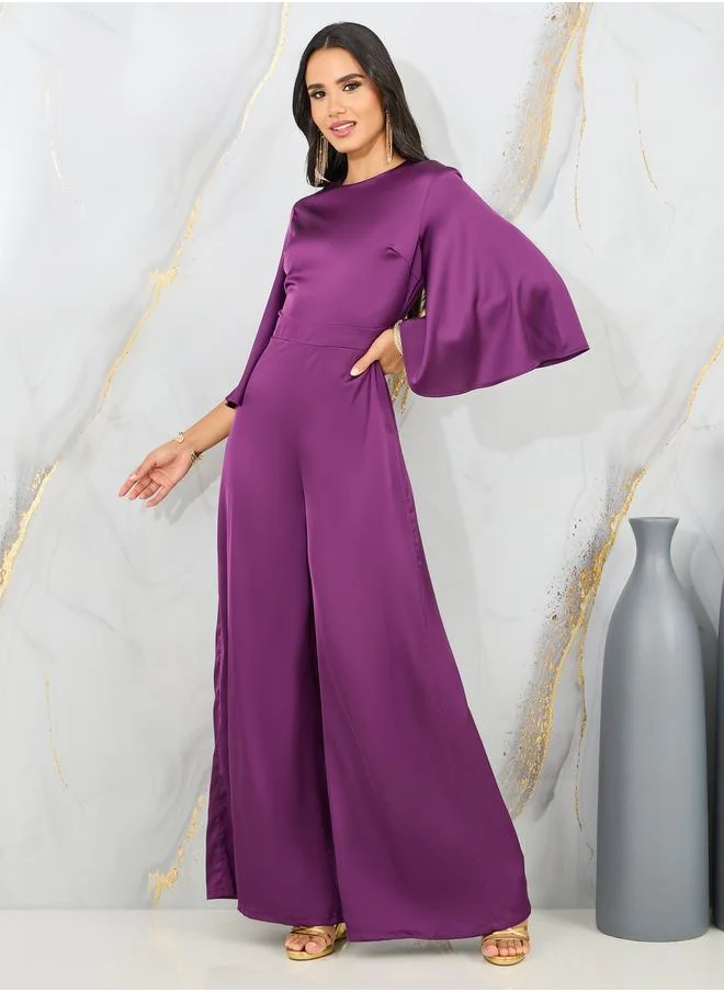 ستايلي Satin Round Neck Wide Leg Jumpsuit