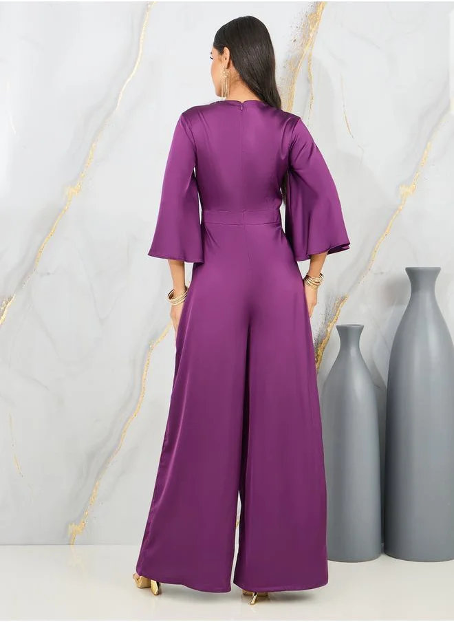 ستايلي Satin Round Neck Wide Leg Jumpsuit
