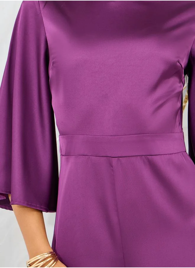 ستايلي Satin Round Neck Wide Leg Jumpsuit
