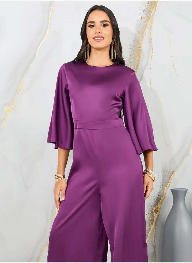 ستايلي Satin Round Neck Wide Leg Jumpsuit