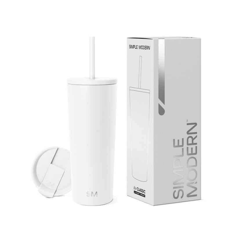 Simple Modern Insulated Tumbler with Lid and Straw | Iced Coffee Cup Reusable Stainless Steel Water Bottle Travel Mug | Gifts for Women Men Her Him | Classic Collection | 24oz | Winter White - Image 1