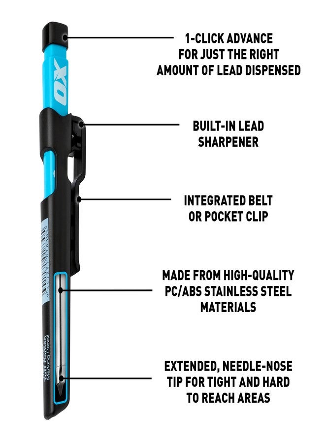 OX Tools Carpenter Pencils Mechanical Set - Heavy Duty Construction Pencil with Belt Clip, Sharpener, Holder & 4 Refillable 2.8mm Leads - Precision Mechanical Carpenter Pencil - Woodworking Pencils - Image 2