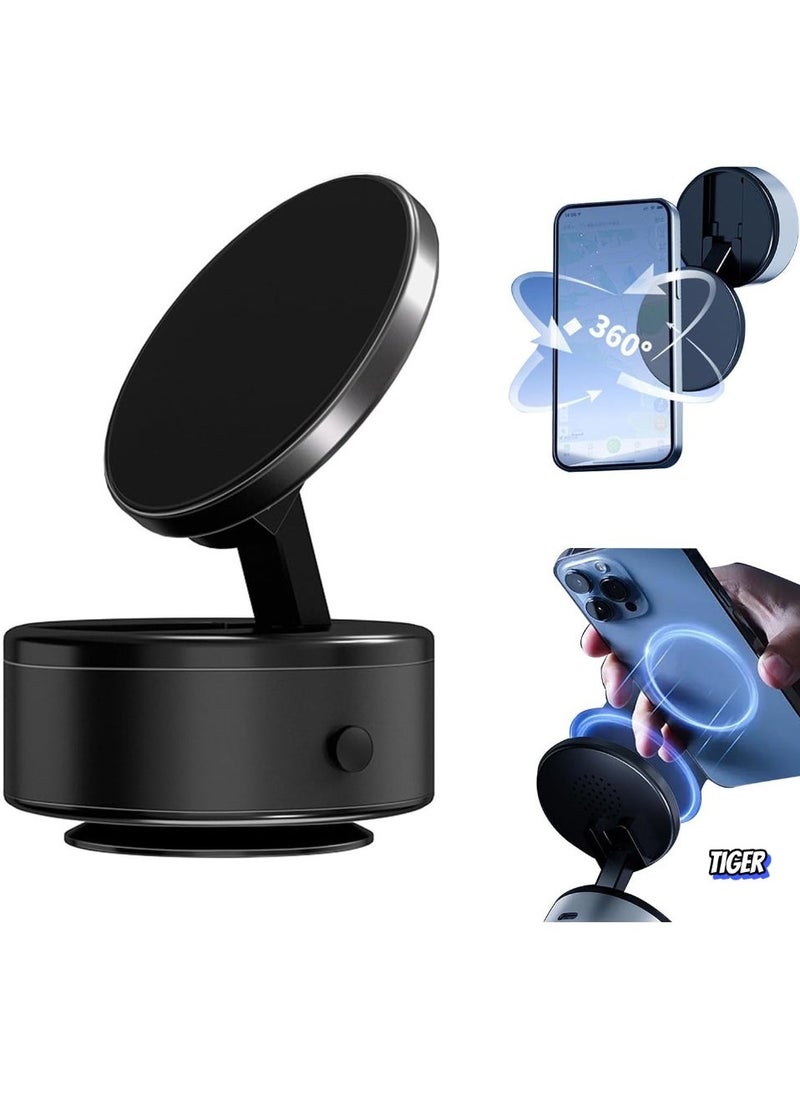 TIGER Phone Holder Vacuum Electric Magnetic Suction Car Mount – 360° Rotation, Hands-Free Shower Phone Holder, Electric Suction Cup Magnetic Mount for All Smooth Surfaces (Black) - Image 1