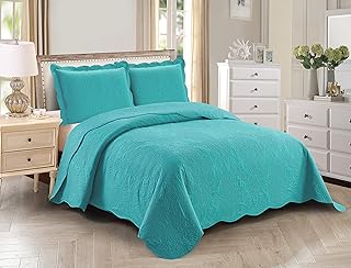 Home Collection Home Collection 3pc King/Cal King Over Size Elegant Embossed Bedspread Set Light Weight Solid Turquoise New  - Image 1