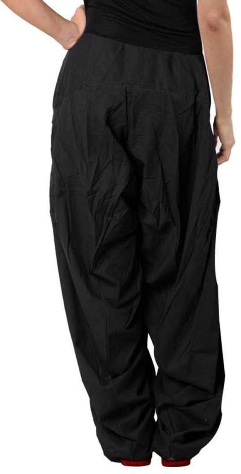 ANARO Black Combo Cotton Patiala Salwar Pants for Womens and Girls (Black and White, 48W X 40L) - Image 3