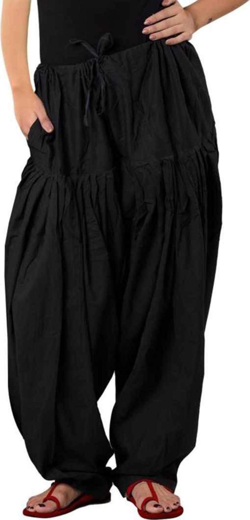 ANARO Black Combo Cotton Patiala Salwar Pants for Womens and Girls (Black and White, 48W X 40L) - Image 2