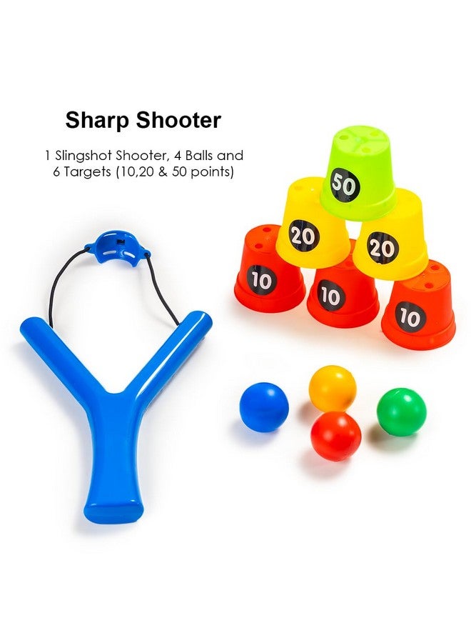 Ratna's Sharp Shooter with 6 Plastic Cup Targets & 4 Balls, Slingshot Catapult Gulel Power Blaster Archery for Kids 5+ Years (Multicolour) - Image 2
