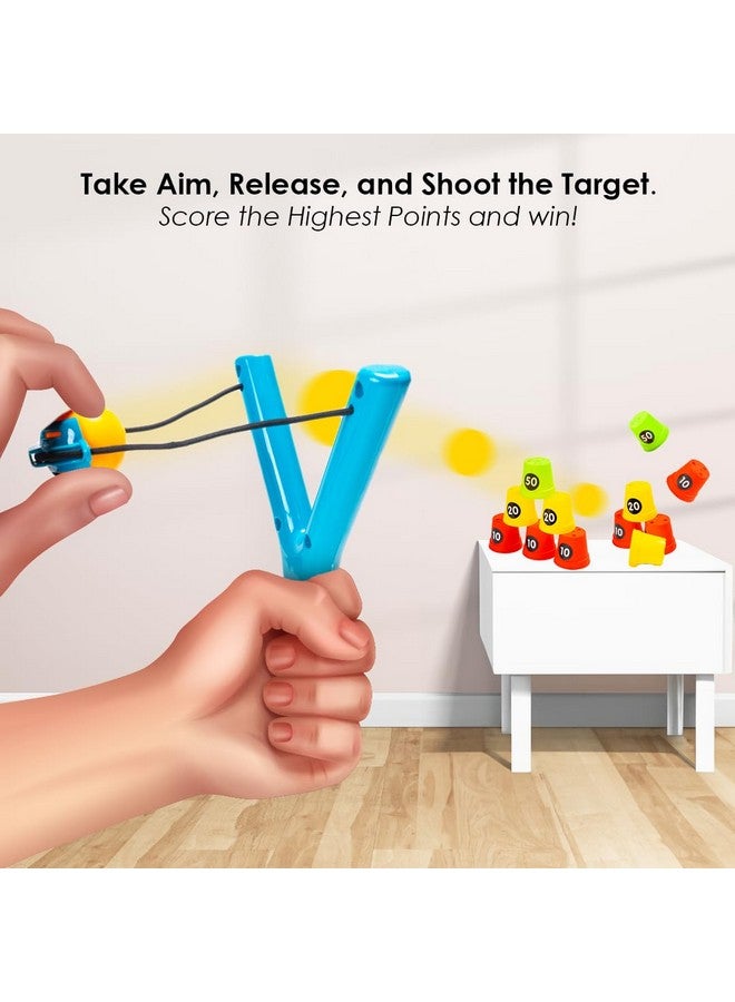Ratna's Sharp Shooter with 6 Plastic Cup Targets & 4 Balls, Slingshot Catapult Gulel Power Blaster Archery for Kids 5+ Years (Multicolour) - Image 3