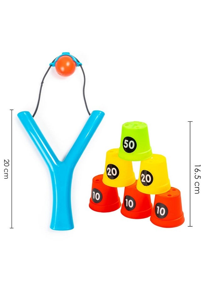 Ratna's Sharp Shooter with 6 Plastic Cup Targets & 4 Balls, Slingshot Catapult Gulel Power Blaster Archery for Kids 5+ Years (Multicolour) - Image 4