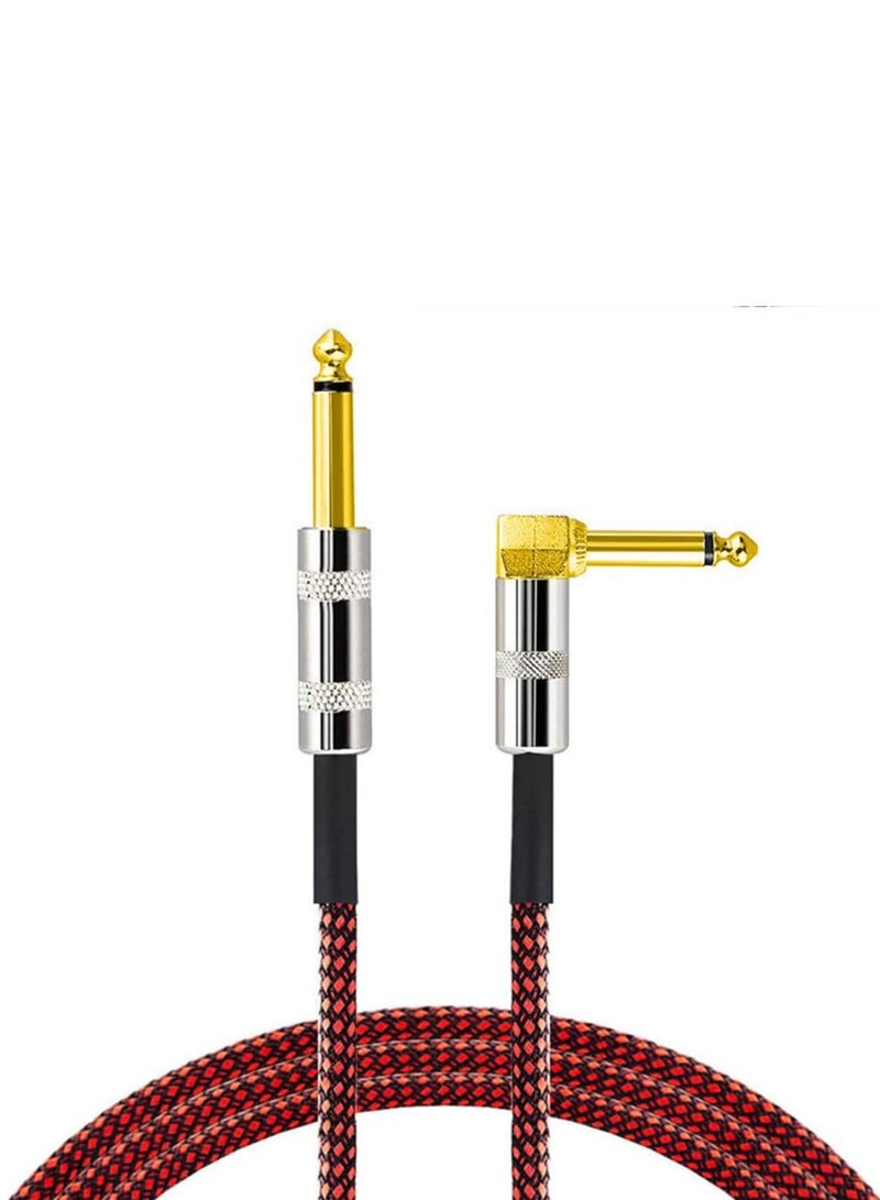 ميغاريا كابل جيتار مجدول من النايلون الفاخر، 1/4 بوصة (6.35 ملم) مطلي بالذهب TS قابس سوبر بلا ضوضاء / كهربائي / كابل أداة لوحة المفاتيح 3M / 9.8 قدم (أسود / أحمر) - Image 1