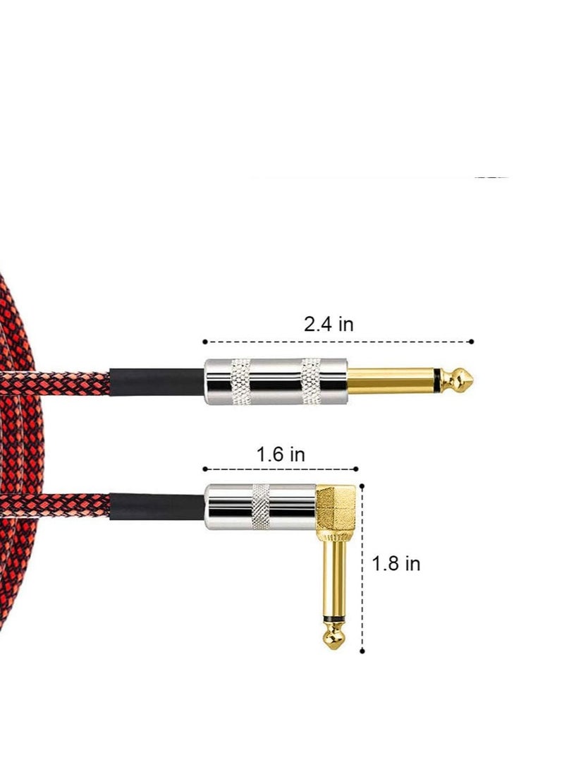 ميغاريا كابل جيتار مجدول من النايلون الفاخر، 1/4 بوصة (6.35 ملم) مطلي بالذهب TS قابس سوبر بلا ضوضاء / كهربائي / كابل أداة لوحة المفاتيح 3M / 9.8 قدم (أسود / أحمر) - Image 2