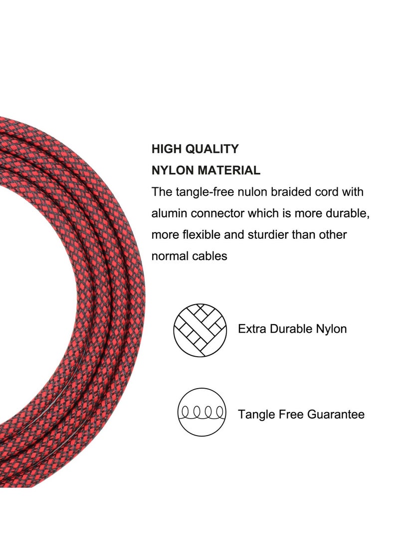 ميغاريا كابل جيتار مجدول من النايلون الفاخر، 1/4 بوصة (6.35 ملم) مطلي بالذهب TS قابس سوبر بلا ضوضاء / كهربائي / كابل أداة لوحة المفاتيح 3M / 9.8 قدم (أسود / أحمر) - Image 3