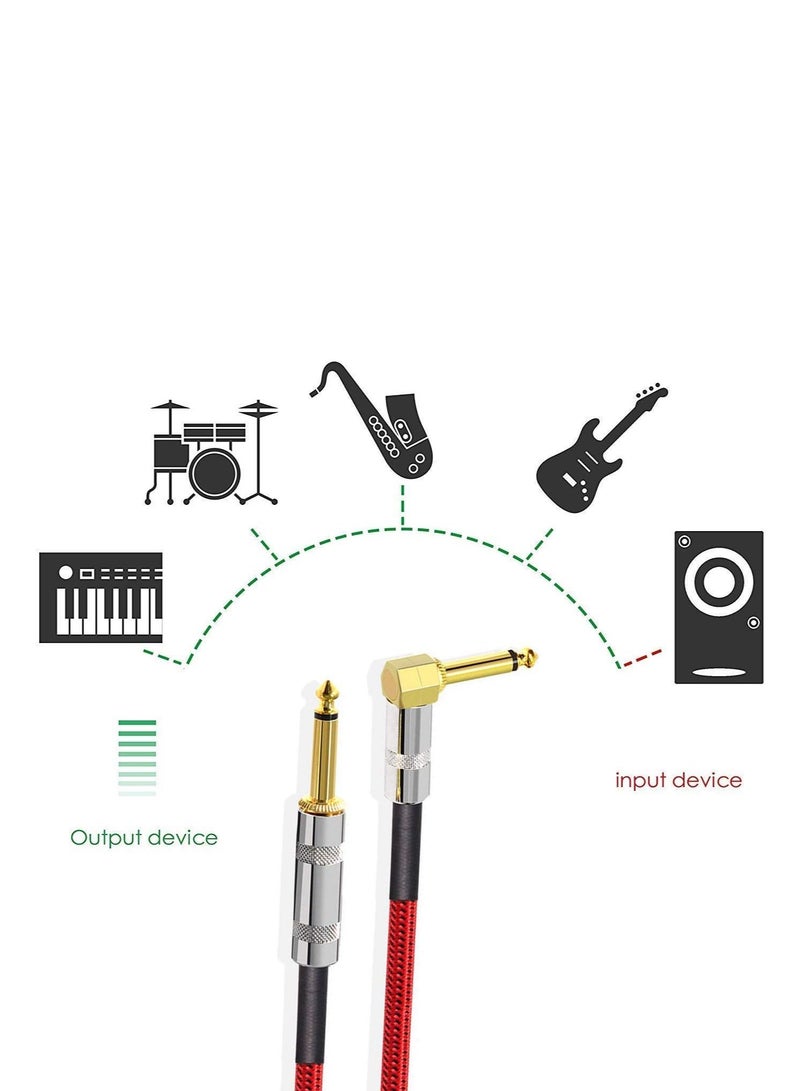 ميغاريا كابل جيتار مجدول من النايلون الفاخر، 1/4 بوصة (6.35 ملم) مطلي بالذهب TS قابس سوبر بلا ضوضاء / كهربائي / كابل أداة لوحة المفاتيح 3M / 9.8 قدم (أسود / أحمر) - Image 4