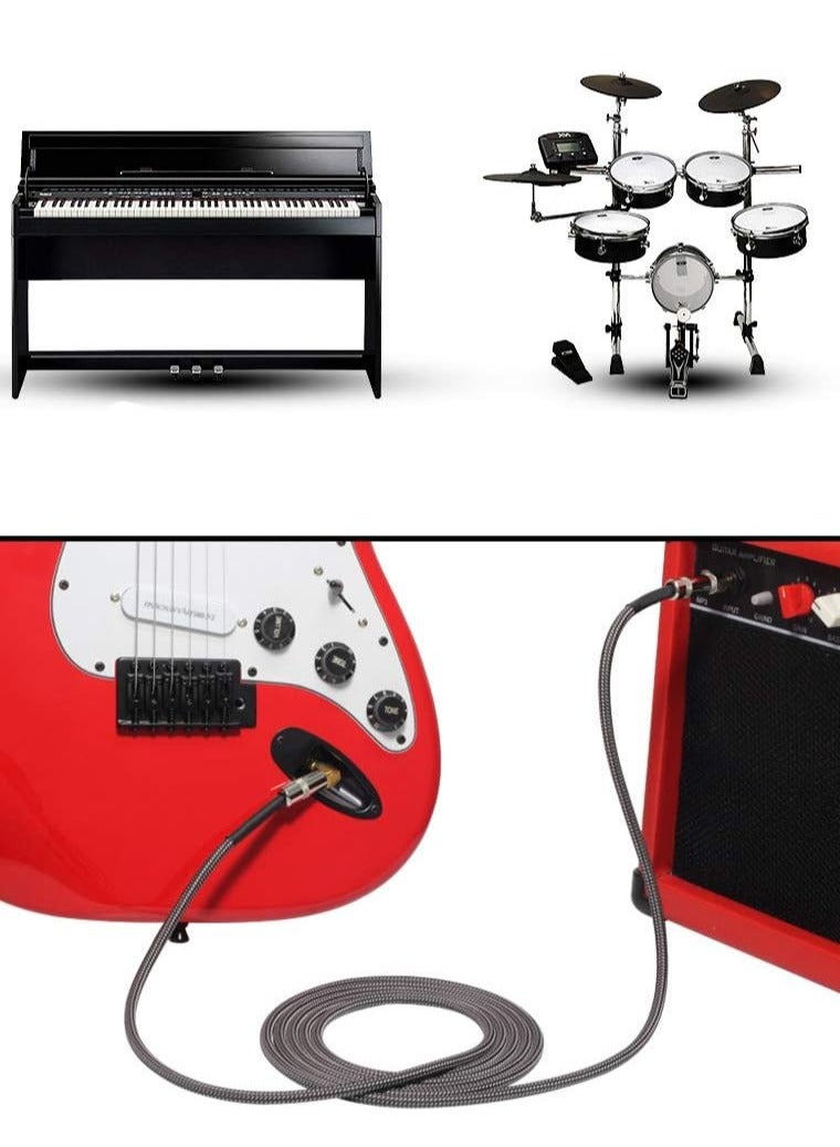 ميغاريا كابل جيتار مجدول من النايلون الفاخر، 1/4 بوصة (6.35 ملم) مطلي بالذهب TS قابس سوبر بلا ضوضاء / كهربائي / كابل أداة لوحة المفاتيح 3M / 9.8 قدم (أسود / أحمر) - Image 5