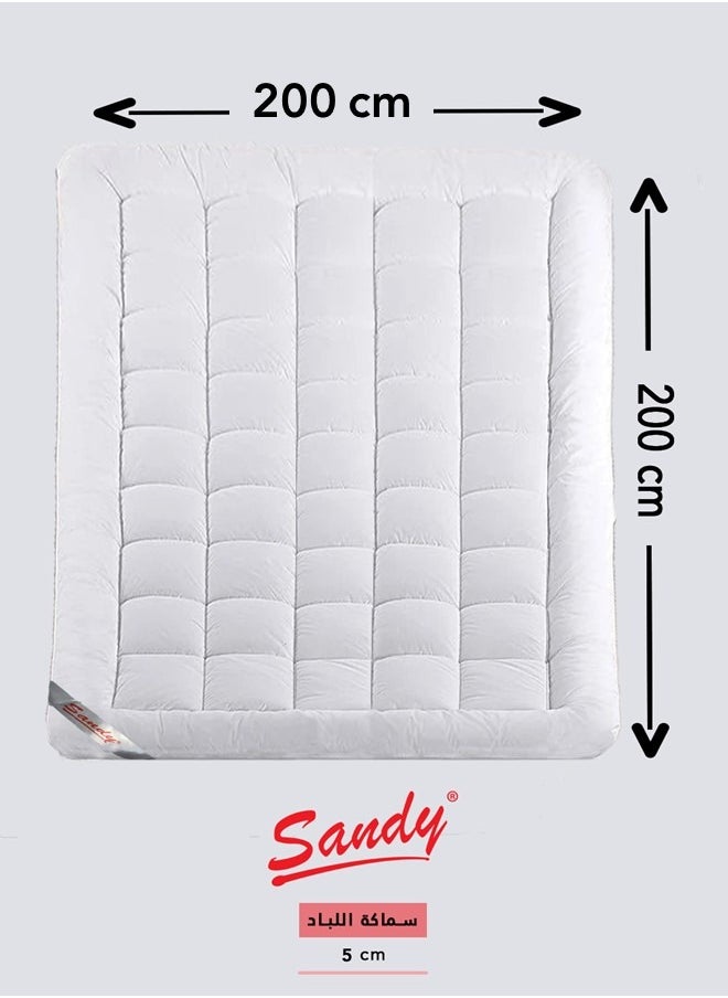 Sandy - SANDY Super Soft Mattress Topper, with 4 Corner Elastic Bands Up to 35cm High, 100% Super Soft Microfiber Fabric, Cloudy Soft & Thick Down Alternative Filling (King Size: 200X200 cm +5 cm Thickness), White Stripe - Image 1
