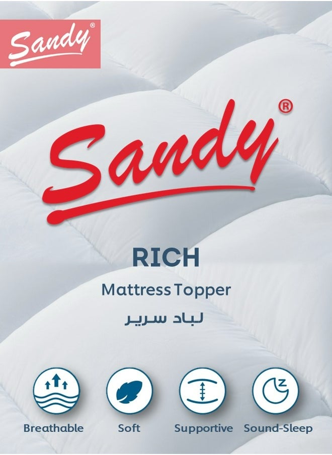 Sandy - SANDY Super Soft Mattress Topper, with 4 Corner Elastic Bands Up to 35cm High, 100% Super Soft Microfiber Fabric, Cloudy Soft & Thick Down Alternative Filling (King Size: 200X200 cm +5 cm Thickness), White Stripe - Image 1