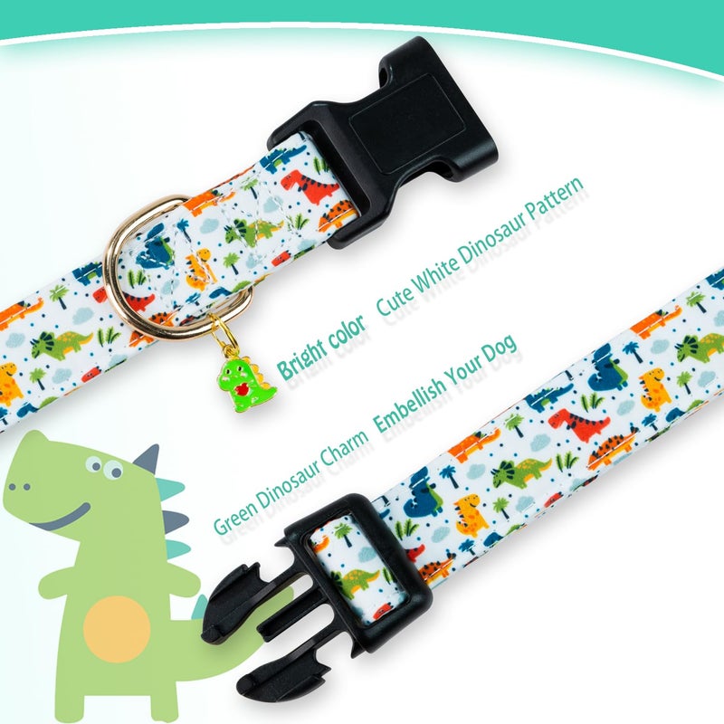 PREHAI Cute Cotton Dog Collar for Small Medium Large Dogs Special Design Cute White Dinosaur Dog Collar for Boy Male Dogs Soft Adjustable Dinosaur Puppy Collars for Boy Male Dogs Pet Collar - Image 4