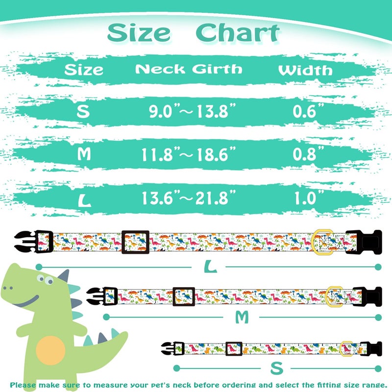 PREHAI Cute Cotton Dog Collar for Small Medium Large Dogs Special Design Cute White Dinosaur Dog Collar for Boy Male Dogs Soft Adjustable Dinosaur Puppy Collars for Boy Male Dogs Pet Collar - Image 2