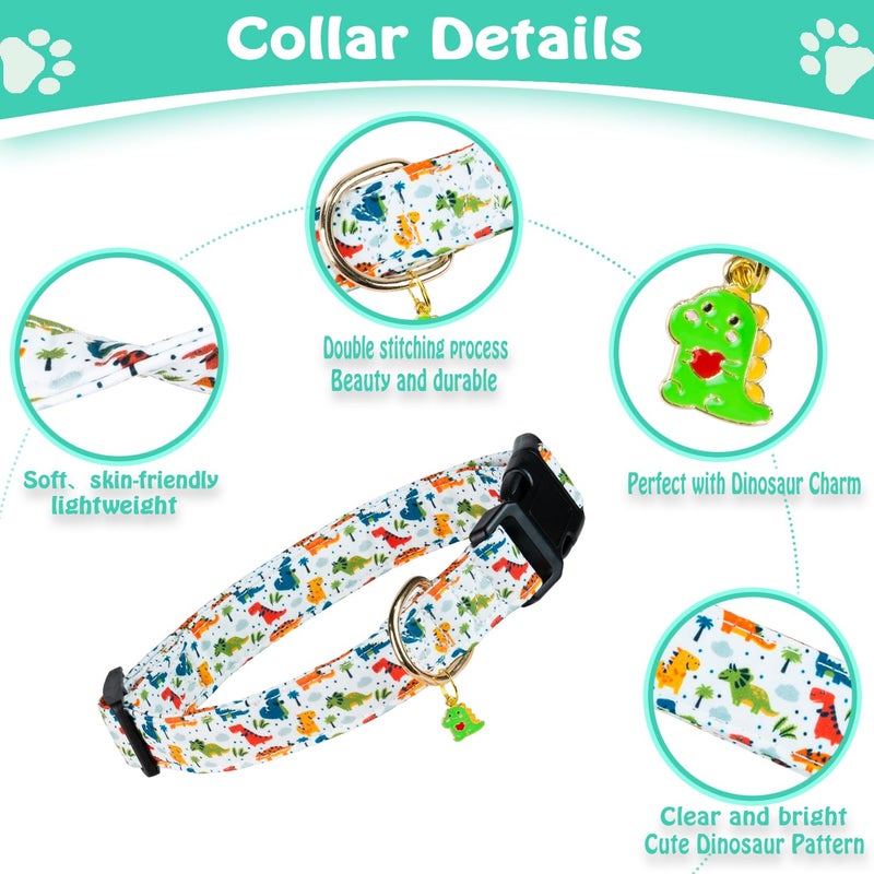 PREHAI Cute Cotton Dog Collar for Small Medium Large Dogs Special Design Cute White Dinosaur Dog Collar for Boy Male Dogs Soft Adjustable Dinosaur Puppy Collars for Boy Male Dogs Pet Collar - Image 3
