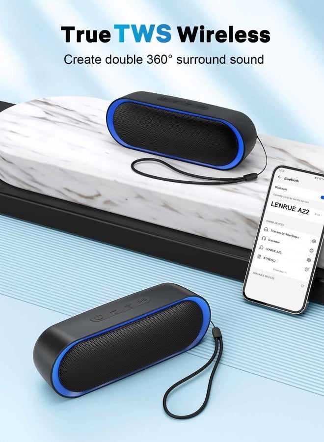 LENRUE Bluetooth Speakers, Waterproof Portable Speakers with TWS, 24 Playtime, Stereo Sound, Wireless for Home Shower Pool Beach Outdoor (Black) - Image 4