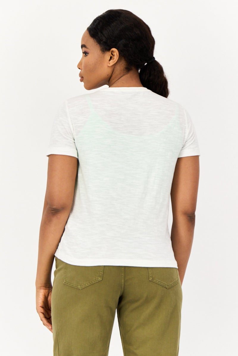 ONLY Women Crew Neck Short Sleeve Graphic T Shirt, White  - Image 3