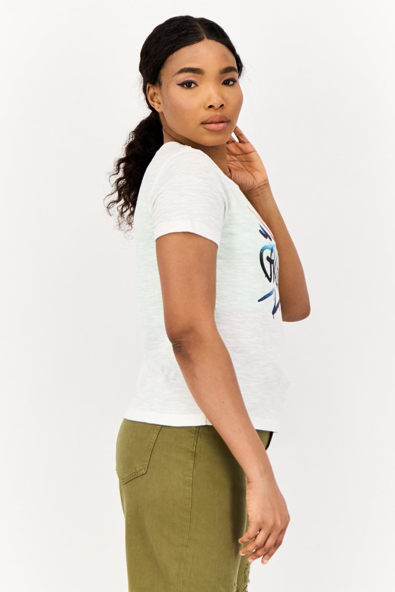 ONLY Women Crew Neck Short Sleeve Graphic T Shirt, White  - Image 4
