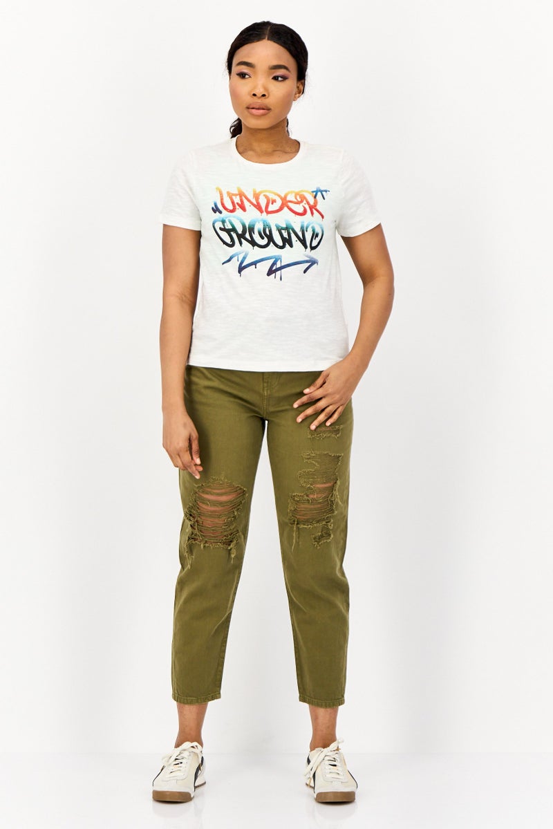 ONLY Women Crew Neck Short Sleeve Graphic T Shirt, White - Image 2