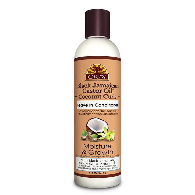 OKAY Black Jamaican Castor Oil Leave In Conditioner - Hair Moisturizer for Women and Men, Natural Hair Product for Hair Growth, Curly Hair Grease for Smooth, Moisturized Hair - 8 oz (Pack of 1) - Image 1