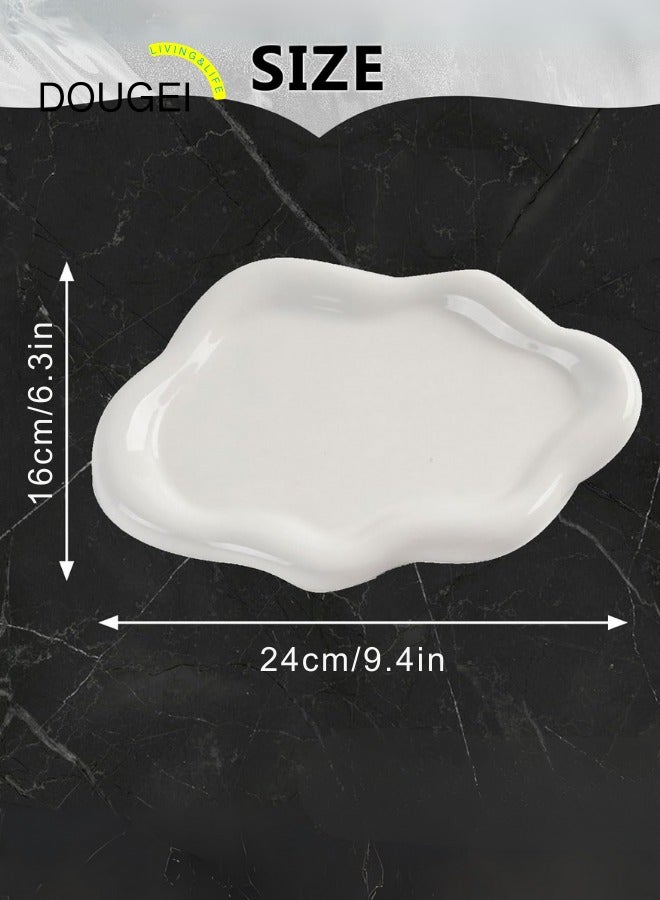 دوغي طبق حلية صينية مجوهرات سيراميك ، صينية مفاتيح سحابة زخرفية للنساء ، طبق حامل خاتم ، لطيف لوحة مجوهرات وعاء ديكور غرفة جمالية ، أبيض ، متوسط - Image 3