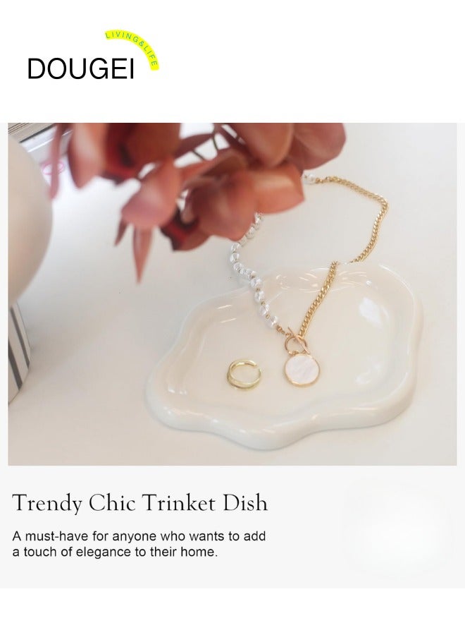 دوغي طبق حلية صينية مجوهرات سيراميك ، صينية مفاتيح سحابة زخرفية للنساء ، طبق حامل خاتم ، لطيف لوحة مجوهرات وعاء ديكور غرفة جمالية ، أبيض ، متوسط - Image 4