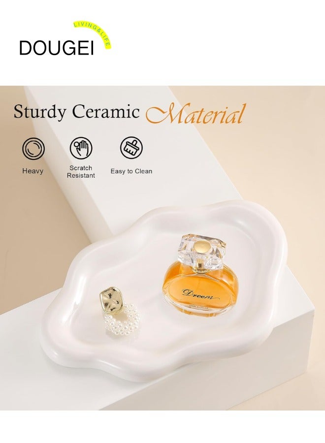 دوغي طبق حلية صينية مجوهرات سيراميك ، صينية مفاتيح سحابة زخرفية للنساء ، طبق حامل خاتم ، لطيف لوحة مجوهرات وعاء ديكور غرفة جمالية ، أبيض ، متوسط - Image 5