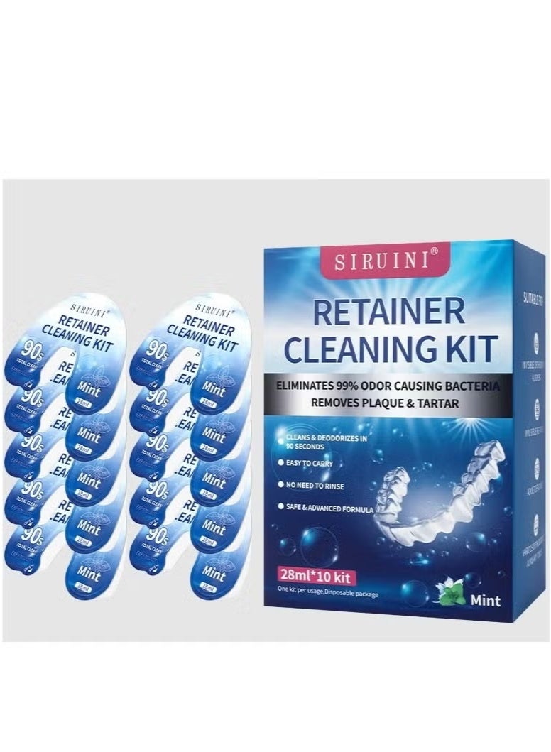Siruini Retainer Cleaning Kit 10-Count | Denture Cleanser Tablets | Effervescent Cleaner for Dentures, Retainers, Mouthguards u0026 Night Guards | Fast Stain Removal | Odor Eliminator | Travel-Friendly Dent - Image 1