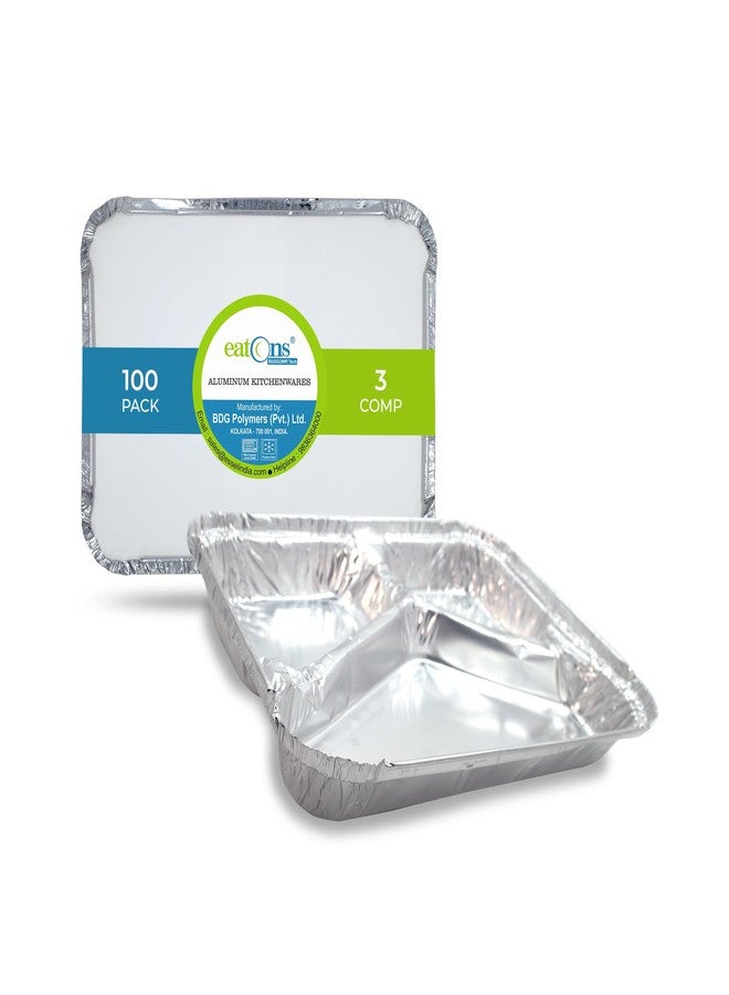 EATONS Aluminium Food Container with 3 Compartments [Pack of 100] | Durable,Leak-Resistant, Food Grade, Oven-Safe Foil Tray for Meal Prep, Food Storage & Takeaway - Image 1