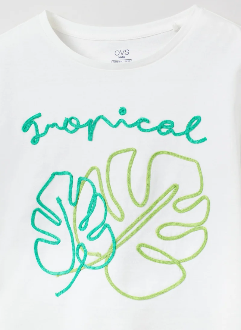 او في اس Cropped T-shirt with embroidery