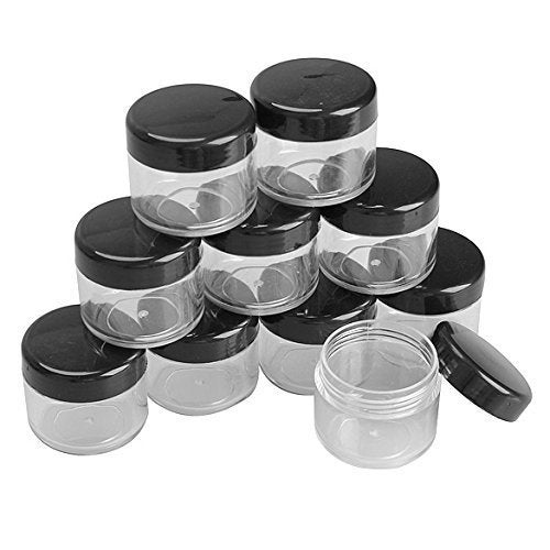 TOPWEL 10PCS 15 Gram Refillable Black Plastic Screw Cap Lid with Clear Base Empty Plastic Container Jars for Nail Powder Bottles Eye Shadow Container Lot Powder Container