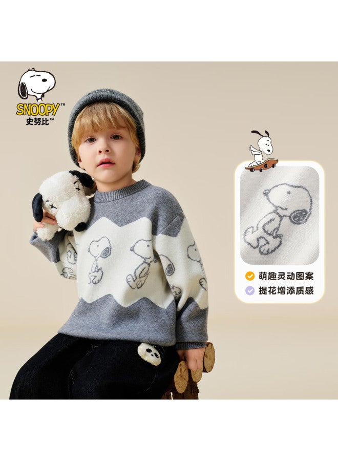 Snoopy Boys Sweater Children's Knitwear Toddler Crew Neck Pullover Baby Clothes Wave Snoopy Gray
