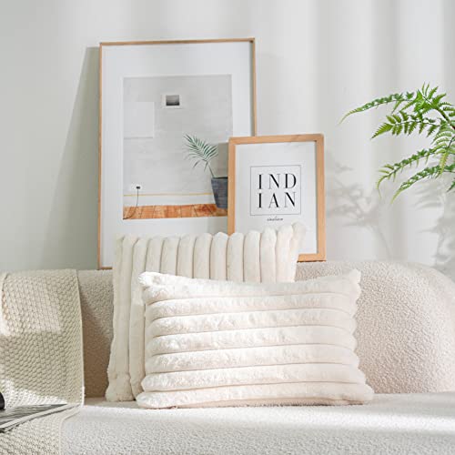 DEELAND Pack of 2 Faux Fur Plush Decorative Throw Pillow Covers Fuzzy Striped Soft Pillowcase Cushion Covers for Sofa Couch Bedroom 16x16 inch - Image 3